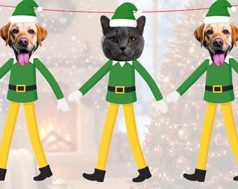 Personalised Pet Elf Christmas Banner | Custom Photo Bunting