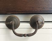 2 vintage 1930s brass drawer pulls door knobs antique DIY diner kitchen bathroom cabinet hardware single screw mounting 2 1 2 inches