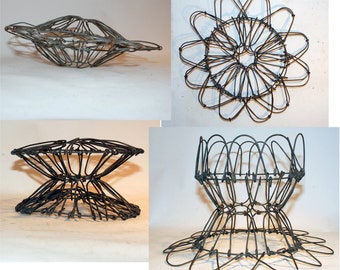 vintage folding collapsable metal wire ball basket lighting fixture shade DIY home decor antique