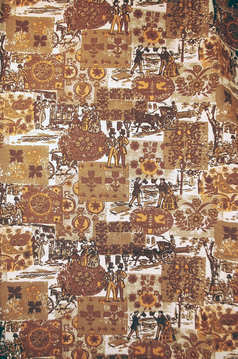 Colonial Erie print cotton fabric vintage browns Etsy