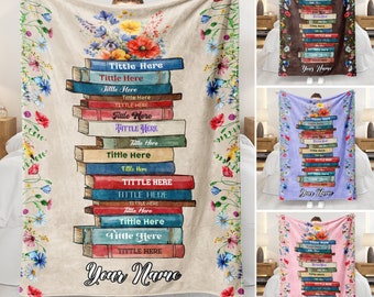 Personalized Book Lover's Blanket - Favorite Books Design, Soft & Cozy Sherpa Fleece Throw Blanket for Bookworms, Nerds, and Librarians