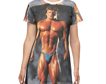 1980s bodybuilder tshirt dress (all over print)