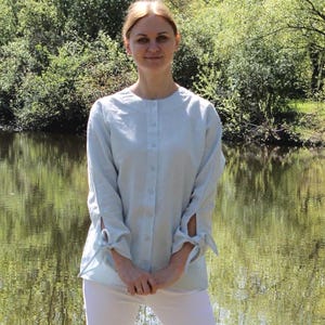 Shirt for Women, Long Sleeves, Round neckline, Loose fit Linen and cotton mix Top,  Sustainable Summer Blouse