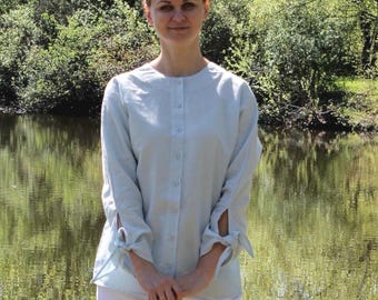 Linen Cotton Blend Blouse: Long Sleeve Sustainable Top
