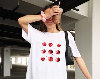 Cherry T Shirt, Graphic Cherries Shirt, Fruit Tee, Cute Aesthetic Tee, Y2K Trendy T-Shirt, Pinterest Tshirt, Vintage Fruit Shirt, Tumblr Tee