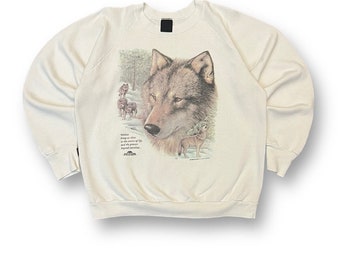 sweat-shirt loup vintage des années 90 avec emblème 3D