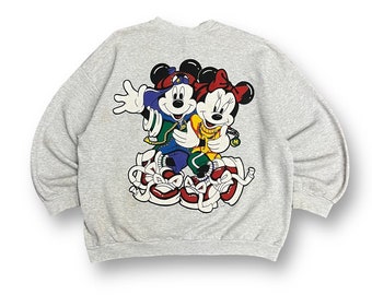 Vintage 90er Jahre Disney Micky Minnie Maus Hip Hop Rap Cartoon Sweatshirt