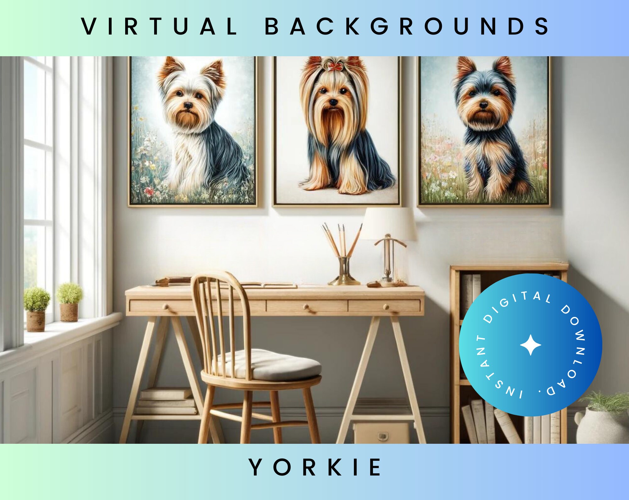 Yorkie Zoom Backgrounds, Yorkie Decor, Zoom Background, Zoom Backgrounds, Virtual Background, Yorkie Background, Yorkie Art