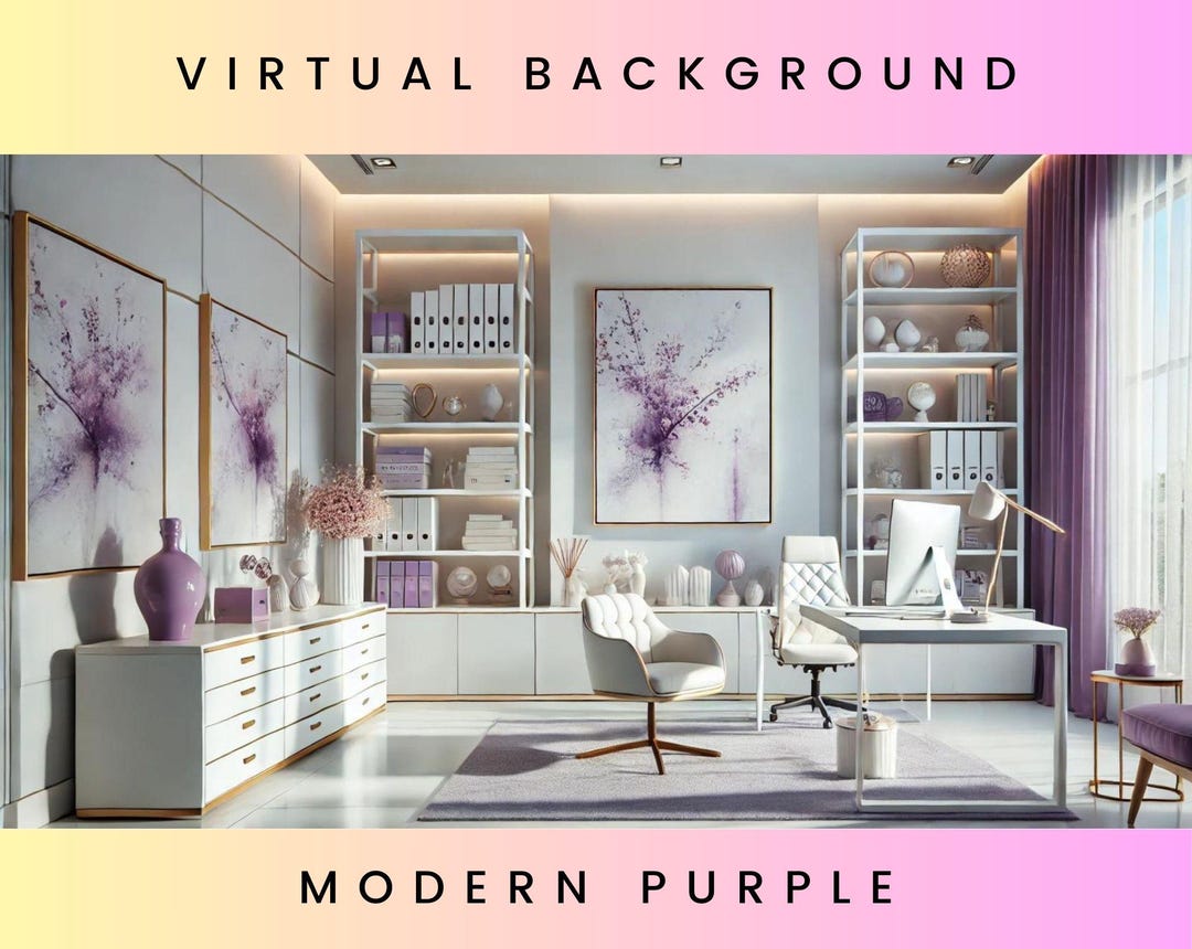 Modern Purple White Bookshelf Zoom Background - Etsy