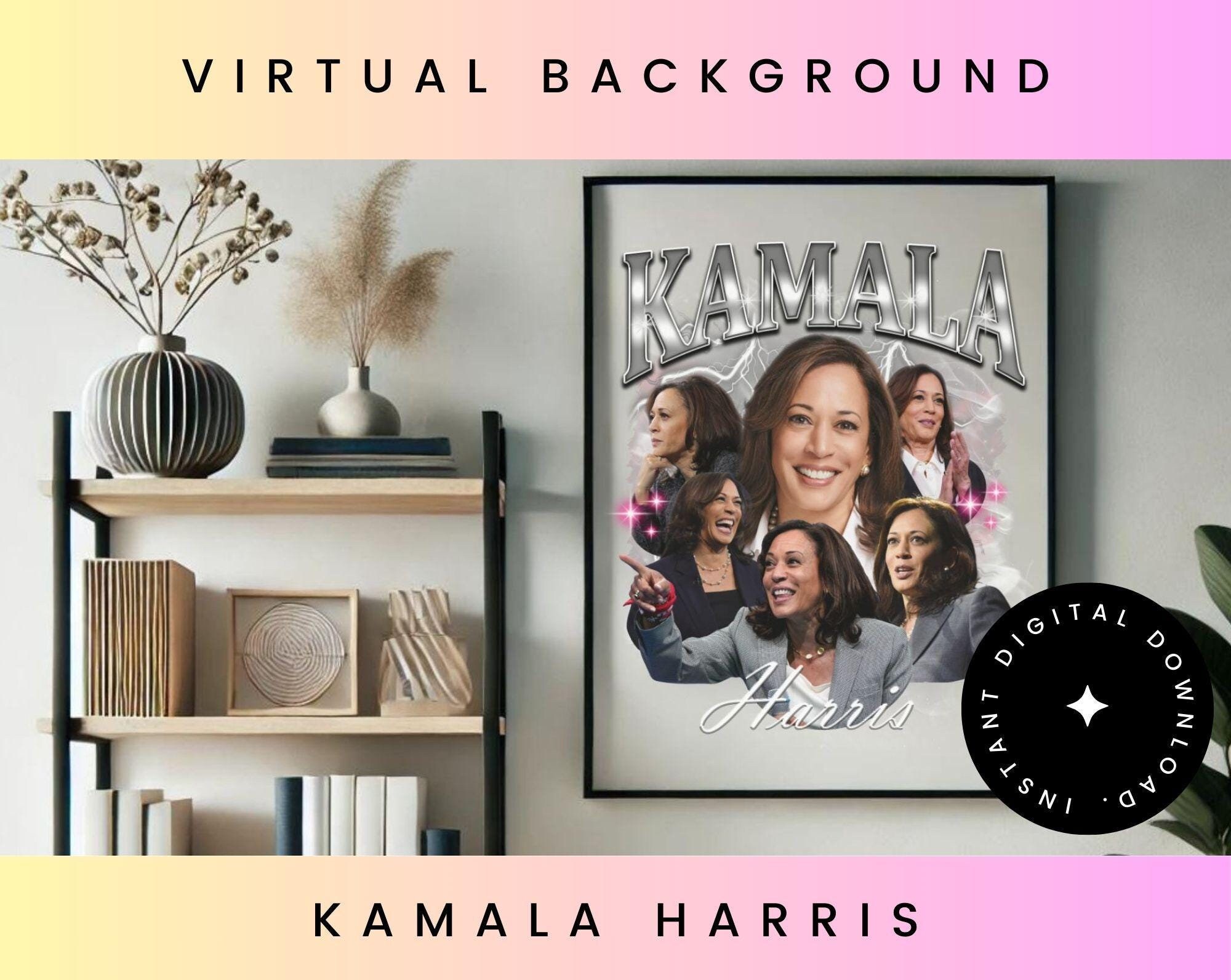 Kamala HARRIS 2024 Zoom Teams Background, Madam President, Kamala Rally, Presidential Election 2024 Democrat Office Black and White