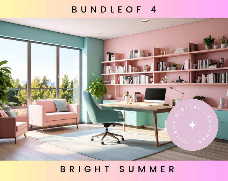 Bright Summer Zoom Backgrounds | Colorful Office Bundle | Bold Pop Art