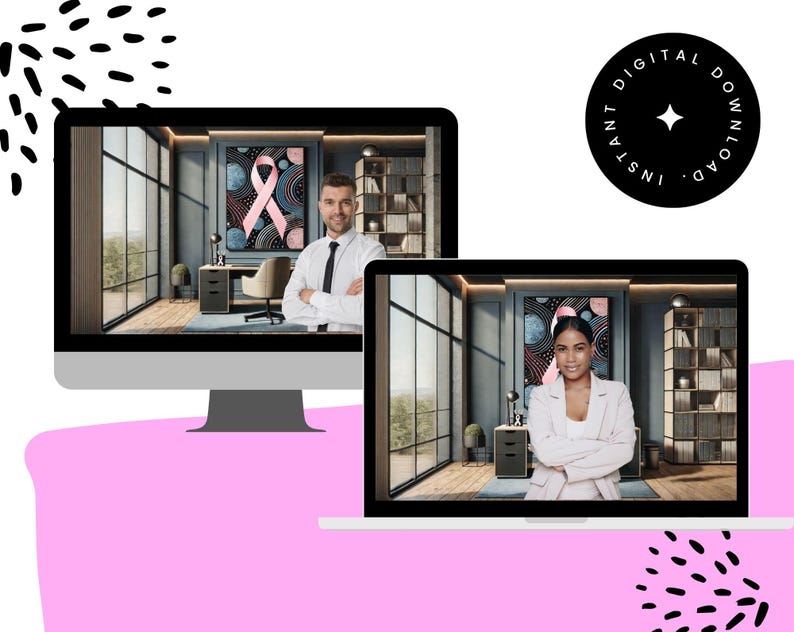 Masculine Breast Cancer Awareness Navy Blue Zoom Background Etsy