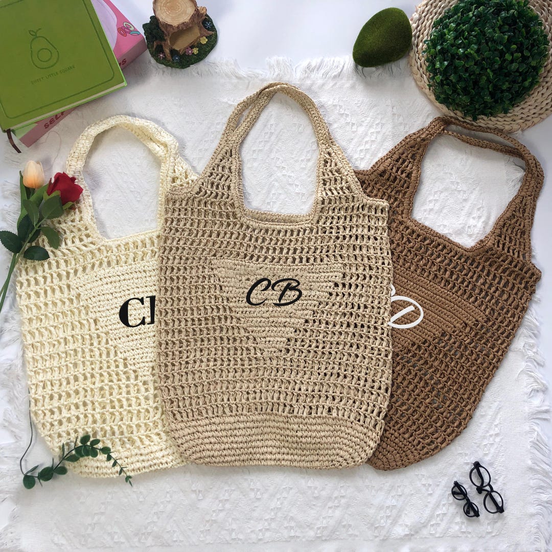 Personalized Raffia Beach Tote Bag Custom Beach Straw Bag Custom
