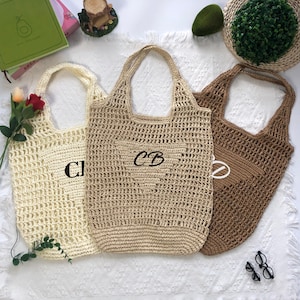 Personalized Raffia Beach Tote Bag Custom Beach straw bag Custom Letter Tote Bags Burlap Tote Bag Bachelorette party gift for her