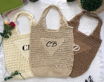 Personalized Raffia Beach Tote Bag Custom Beach straw bag Custom Letter Tote Bags Burlap Tote Bag Bachelorette party gift for her