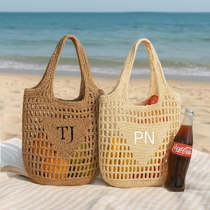 Personalized Beach Tote Bag Custom Beach straw bag Custom Letter Tote Bags Burlap Tote Bag Bachelorette party gift bag Girls travel tote bag