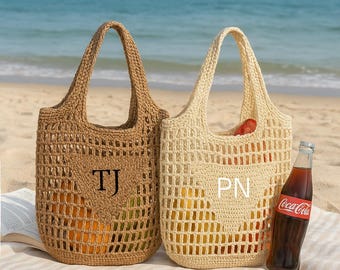 Personalized Beach Tote Bag Custom Beach straw bag Custom Letter Tote Bags Burlap Tote Bag Bachelorette party gift bag Girls travel tote bag