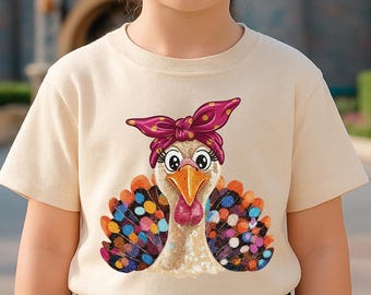 Thanksgiving Girls Shirt, Coquette Turkey at the Table shirt, Girls Shirt, Turkey Shirts for Thanksgiving Girls, Toddler Thanksgiving Shirts
