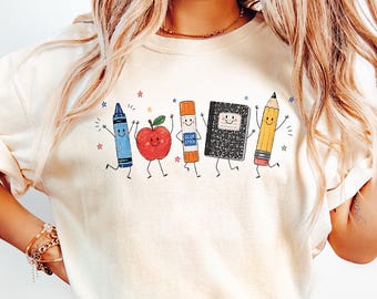 Comfort Colors® Funny Teacher Life Shirt, Back To School Gift, Crayon Apple Pencil Notebook Shirt, Preschool Teacher School Supplies T-shirt