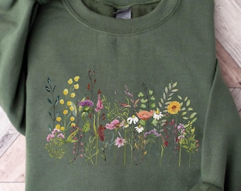 Wild Flowers Sweatshirt, Vintage Botanical Sweatshirt, Floral Sweatshirt, Pastel Floral Sweatshirt, Gift For Garden Lover, Flower Sweatshirt