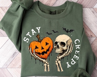 Creepy Sweatshirt, Womens Halloween Sweatshirt, Cute Skeleton Hands Tee, Funny Halloween Outfit, Skull Tee, Spooky Season Tee, Halloween Tee
