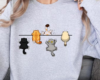 Cat Lover Sweatshirt, Cute Cat Sweatshirt, Black Cat Shirt, Cat Peeking Sweatshirt, Womens Funny Sweater, Cat Mom Shirt, Gift for Cats Lover
