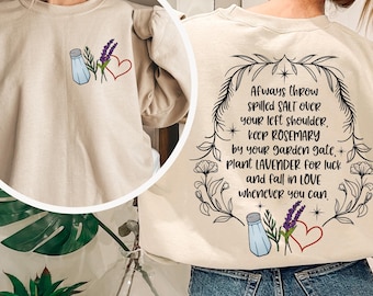 Salt Rosemary Lavender Love Front and Back Sweatshirt, Practical Magic Sweatshirt, Magic Spell T-shirts, Witchy Hoodie, Halloween Sweatshirt