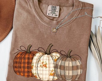 Comfort Colors® Pumpkin Shirt, Boho Fall Pumpkin T-Shirt, Patchwork Pumpkin Tee, Cute Autumn Shirt, Pumpkin Patch Shirts, Fall Harvest Shirt