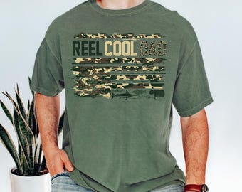 Reel Cool Dad Tshirt For Fishing Lover, Fathers Day Gift, American Flag Shirt For Grandpa, New Dad T-shirt, Present For Him, Comfort Colors®