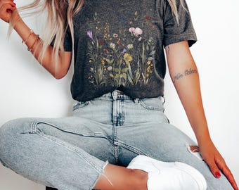 Wild Flowers T-Shirt, Vintage Botanical Tee, Pastel Floral Nature T-Shirt, Garden Lover Tee, Flower Lover Tee, Wildflowers Cottagecore Shirt