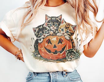 Vintage 90s Cat Halloween Shirt, Retro Halloween Shirt, Spooky Season Tee, Pumpkin Shirt, Halloween Tees, Vintage Halloween, Comfort Colors®