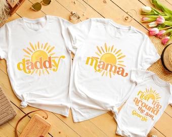 Custom First Trip Around The Sun Birthday Shirt, Sun Birthday, Boho Matching Family Shirts, Mommy and Me Tee, 1st Birthday Outfit Sun Shirts