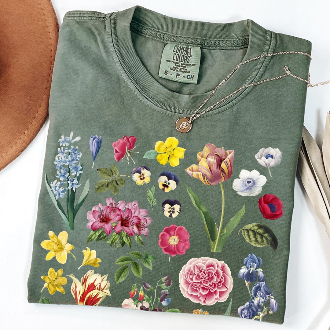 Comfort Colors® Pressed Flowers Shirt, Spring Flower Shirt, Cottagecore ...