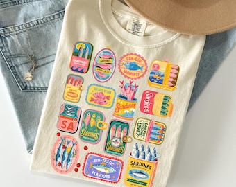 Sardines Shirt Comfort Color®, Vintage Sardine Can Shirt, Retro Tin Fish Shirt, Mediterranean Food Shirt, Foodie Gift, Coastal Aesthetic Tee