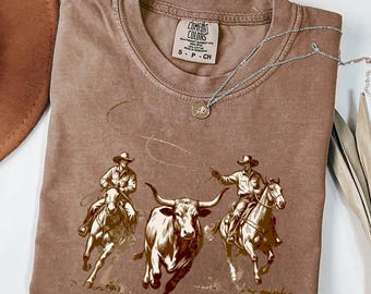 Comfort Colors® Western Cowboy Tshirt, Vintage Cowboy T-shirt, Washed Shirt, Retro Rodeo Outfit, Wildwest Cowboy T-shirts, Vintage 90s Shirt