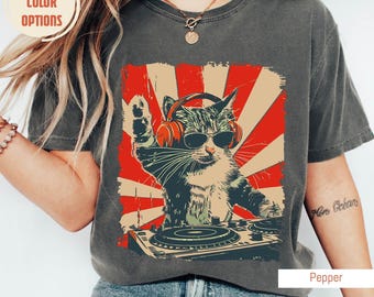 Cool DJ Cat Shirt, Funny Cat with Headphones, Comfort Colors®, Stylish Cat Lovers Gift, Unique DJ Cat Kitty T-shirt, Trendy Graphic T-shirts