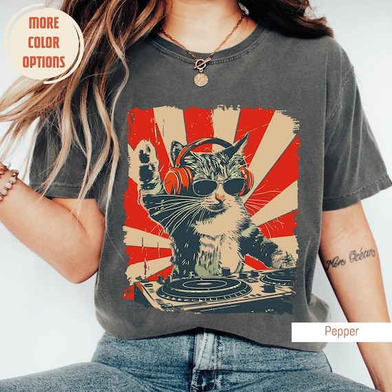 Cool DJ Cat Shirt, Funny Cat with Headphones, Comfort Colors®, Stylish Cat Lovers Gift, Unique DJ Cat Kitty T-shirt, Trendy Graphic T-shirts