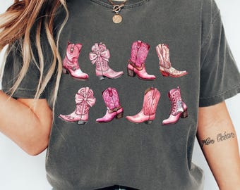 Cowgirl Pink Boots Shirt, Country Concert Tee, Western Graphic Tee for Women, Oversized Graphic Shirts, Comfort Colors®, Cute Country Shirts