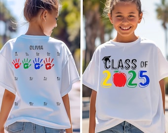 Personalized Grow With Me Shirt for School, Class of 2038 First Day of School Gift For Kid, Memorial Gift For Kids, Hand Print Shirt For Kid