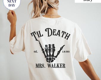 Custom Bride & Groom Shirt Trendy Edgy Skeleton Matching Husband and Wife Wedding Date Newlywed, Comfort Colors®, Til Death Married Couple
