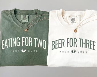 Camiseta para embarazadas "Comiendo por dos, cerveza por tres", divertida camiseta para anunciar el embarazo, camiseta de embarazo, camiseta para anunciar el bebé, Comfort Colors®
