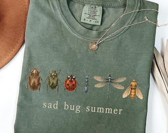 Comfort Colors® Sad Bug Summer Shirt, Bug Tee, Cottagecore Insect Shirt, Minimal Nature Gift for Her, Summer Design Shirt,Bug Lover Gift Tee