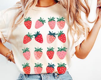 Cute Strawberry Tshirt, Comfort Colors® Summer Strawberry Shirt, Cottagecore Berries Tshirt, Botanical Garden T-shirts, Strawberry Aesthetic
