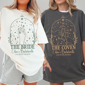 Custom Witchy Bachelorette Shirt, Halloween Bachelorette Party Shirt, Bride and Coven Celestial Bach, Comfort Colors®, Witchy Bride T-shirts