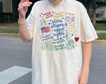 Liberal 4th of July Shirt, Doodle USA Political Tee, Anti Independence Day, Equal Rights, Anti Ice, Resist Tee, 4th Of July, Comfort Colors®