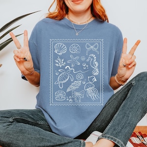 Coquette Seashell Shirt, Comfort Colors® Coastal Summer Tee, Beachy Shell Swim Crewneck, Ocean Bow Tshirt, Trendy Shellfish Best Friend Gift