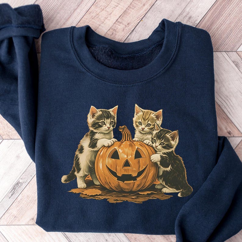 Vintage 90s Cat Halloween Sweatshirt, Retro Halloween Shirt, Spooky Season Tee, Pumpkin Shirts, Cat Lover T-shirts, Spooky Season, Black Cat image 4
