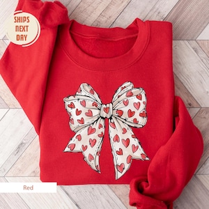 Coquette Valentine&#39;s Day Heart Bow Sweatshirt, Retro Valentine Shirt, Valentines day Bow T-shirts, Bow Valentine Gifts, Coquette Bow T-Shirt