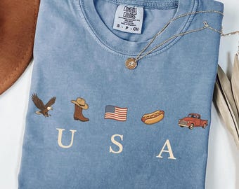 USA Icons Comfort Colors® Shirt, American Flag Shirt, 4th Of July Graphic T-shirt, Western Shirt, Country Clothing, Independence Day T-shirt