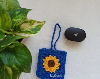Sunflower Crochet, Airpods Case,Handmade Crochet Wallet, Vangogh Themed, Pouches, Knitted,Bag Charm, Cute Gift,Keybag, Airpods pro, Airpods2